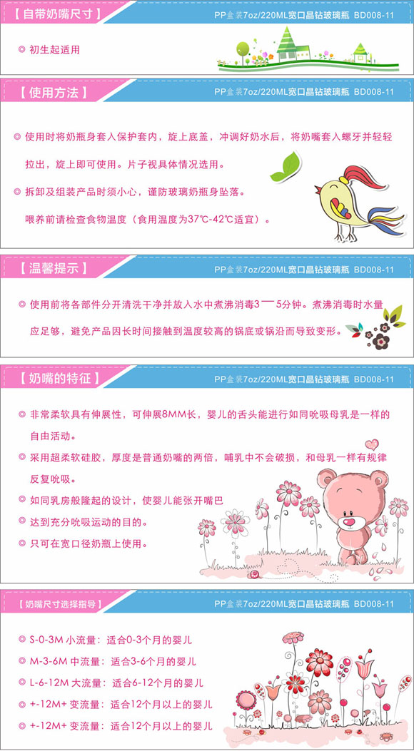 寶德晶鉆玻璃奶瓶220ml藍(lán)