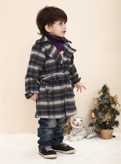 小熊B琪秋季格紋兒童風(fēng)衣