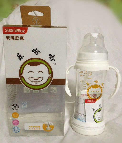 樂(lè)哈哈寬口弧形晶鉆玻璃奶瓶260ml