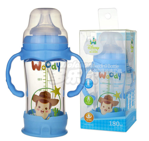 迪士尼寶寶寬口徑防摔玻璃奶瓶180ml