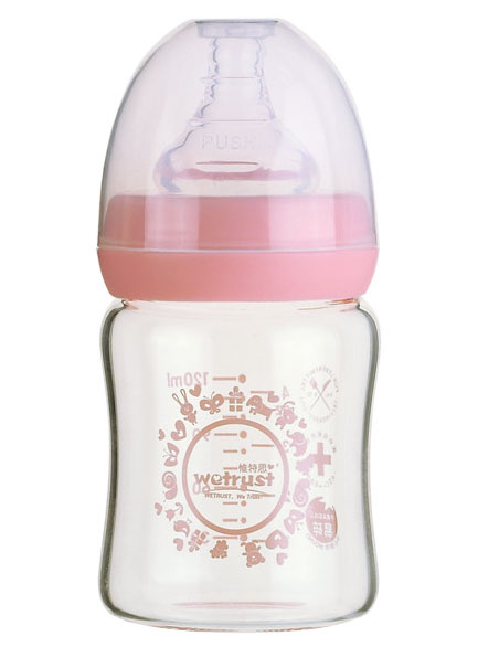 惟特思粉紅晶鉆玻璃印花奶瓶120ml(無把手)