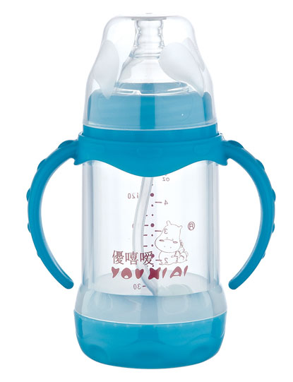 優(yōu)嘻噯雙柄全自動防爆玻璃奶瓶150ml藍(lán)色