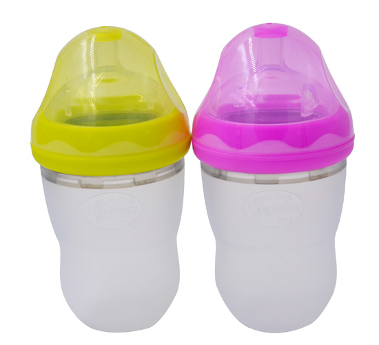 220ML超寬口徑安撫型硅膠奶瓶綠色粉色