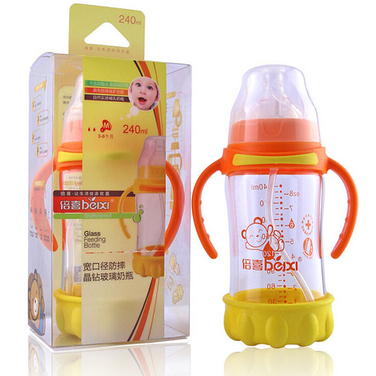倍喜寬口弧形防摔玻璃奶瓶240ML