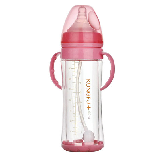 功夫?qū)氊惥с@玻璃寬口防摔自動小奶瓶紅色