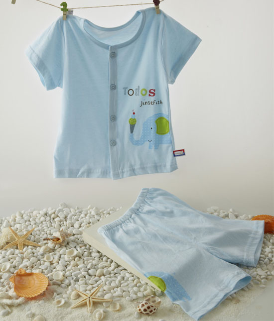 金色小魚純棉素色單面大象束口短袖開胸套