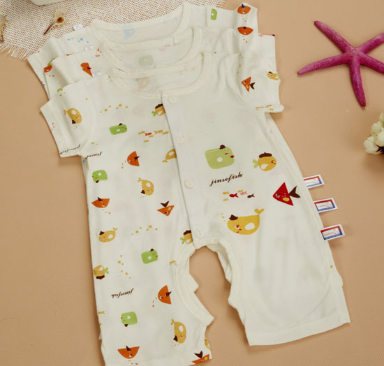 金色小魚蘆薈纖維單面小魚短袖開(kāi)檔哈衣