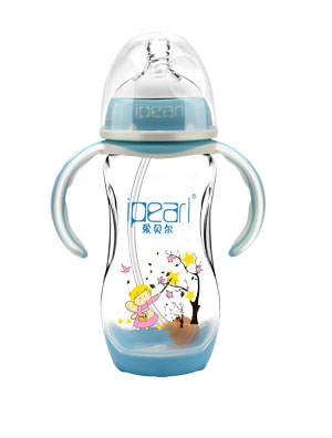 愛貝爾PP寬孔口徑雙色手柄刻度感溫奶瓶300ML