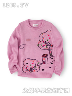 小豬班納粉色女童圓領毛衫