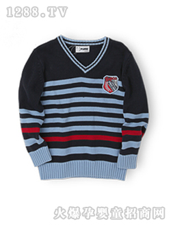 小豬班納黑色男童V領毛衫
