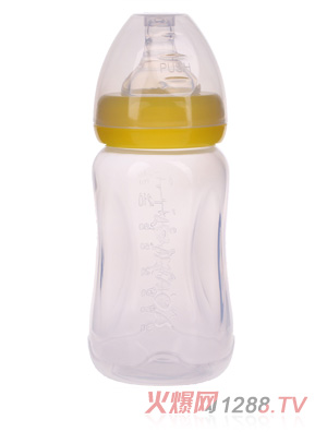 優(yōu)嘻噯無柄寬口PP奶瓶240ML黃色