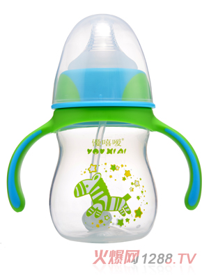 優(yōu)嘻噯炫彩PP寬口自動奶瓶180ML藍(lán)綠色